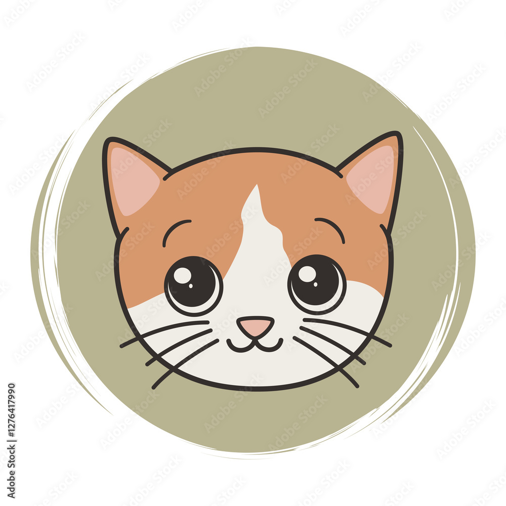 Cute hand drawn logo or icon vector with funny cartoon character cat, illustration on green circle with brush texture, for social media story and highlights Cute hand drawn logo or icon vector with funny cartoon character cat, illustration on green circle with brush texture, for social media story and highlights