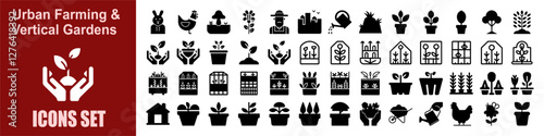 Smart Urban Farming Icons – Hydroponics, Vertical Agriculture,  Sustainable Gardening, and Eco-Friendly Food Production