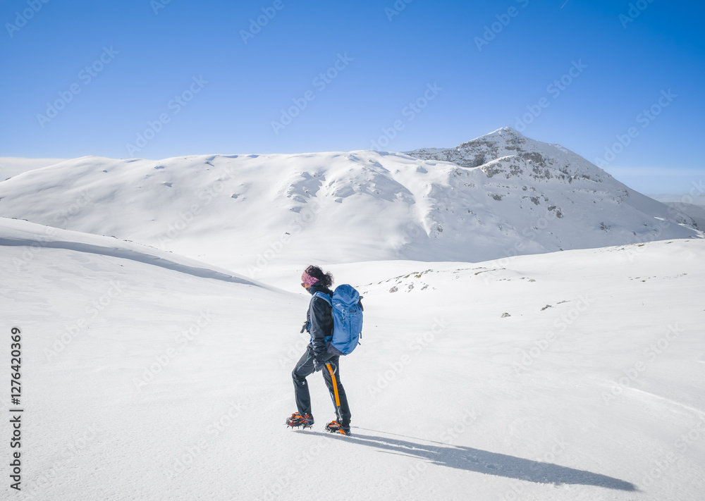Duchessa lake and Sirente Velino park (Italy) - In the natural park of Sirente Velino, the landscape with snow of Duchessa lake, Lazio and Abruzzo regions.