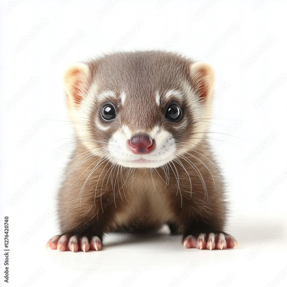 Front facing Ferret, isolated on white, white background, animal portrait Front facing Ferret, isolated on white, white background, animal portrait