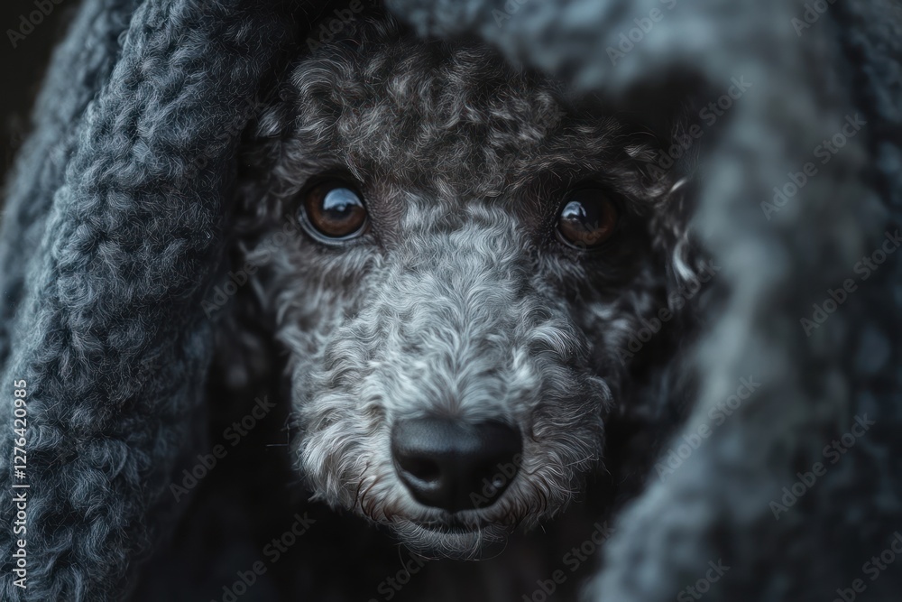 Dog, grey poodle, blanket, outdoors, autumn, cozy, portrait, pet Dog, grey poodle, blanket, outdoors, autumn, cozy, portrait, pet