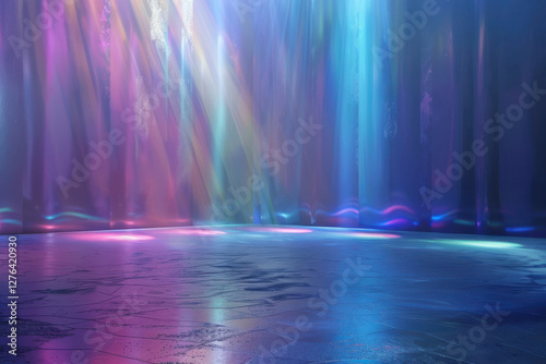 horizontal image of a glowing colorful light leaks illuminating an indoor space