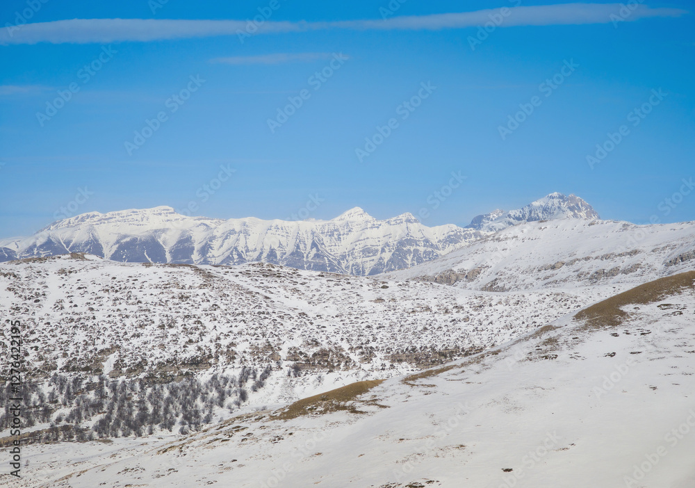 Duchessa lake and Sirente Velino park (Italy) - In the natural park of Sirente Velino, the landscape with snow of Duchessa lake, Lazio and Abruzzo regions.