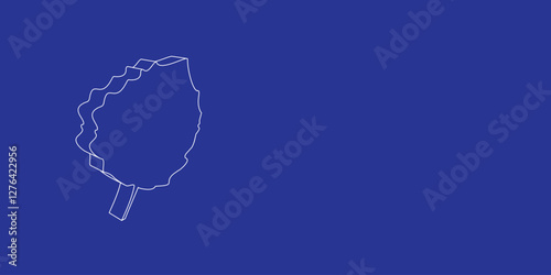 The outline of a large aspen leaf made of white lines on the left. 3D view of the object in perspective. Vector illustration on indigo background