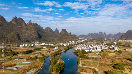Obraz na płótnie Aerial photography of the scenery of Guilin and Yangshuo in China w salonie