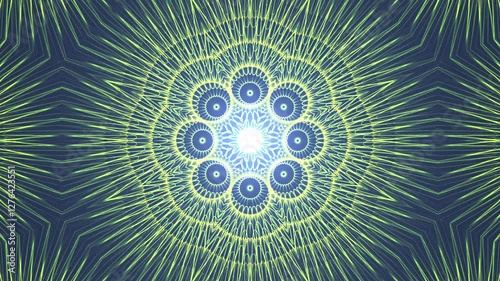 Bright glowing yellow and blue mandala animation suitable for spiritual designs, meditation graphics, mindfulness products, and vibrant backgrounds.