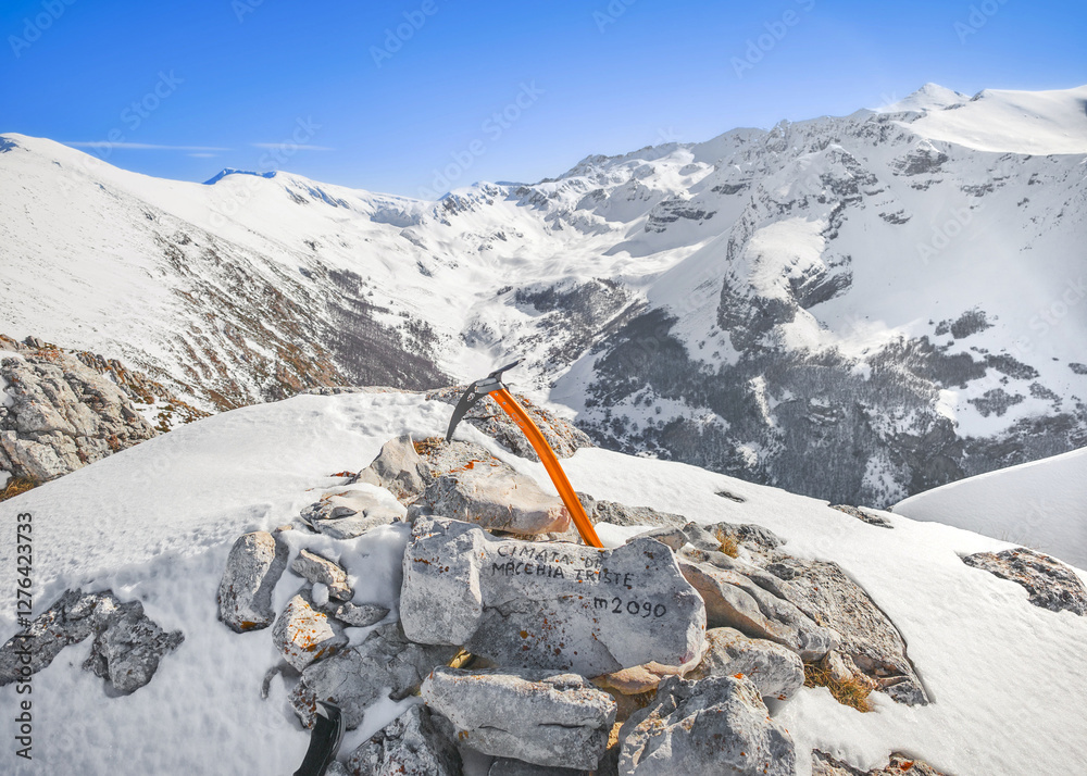 Duchessa lake and Sirente Velino park (Italy) - In the natural park of Sirente Velino, the landscape with snow of Duchessa lake, Lazio and Abruzzo regions.