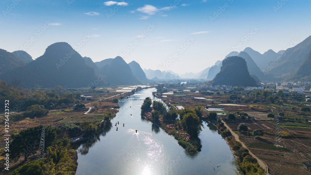 Aerial photography of the scenery of Guilin and Yangshuo in China