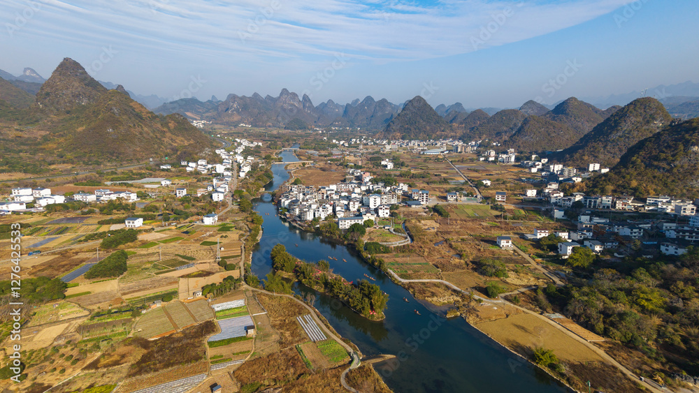 Aerial photography of the scenery of Guilin and Yangshuo in China