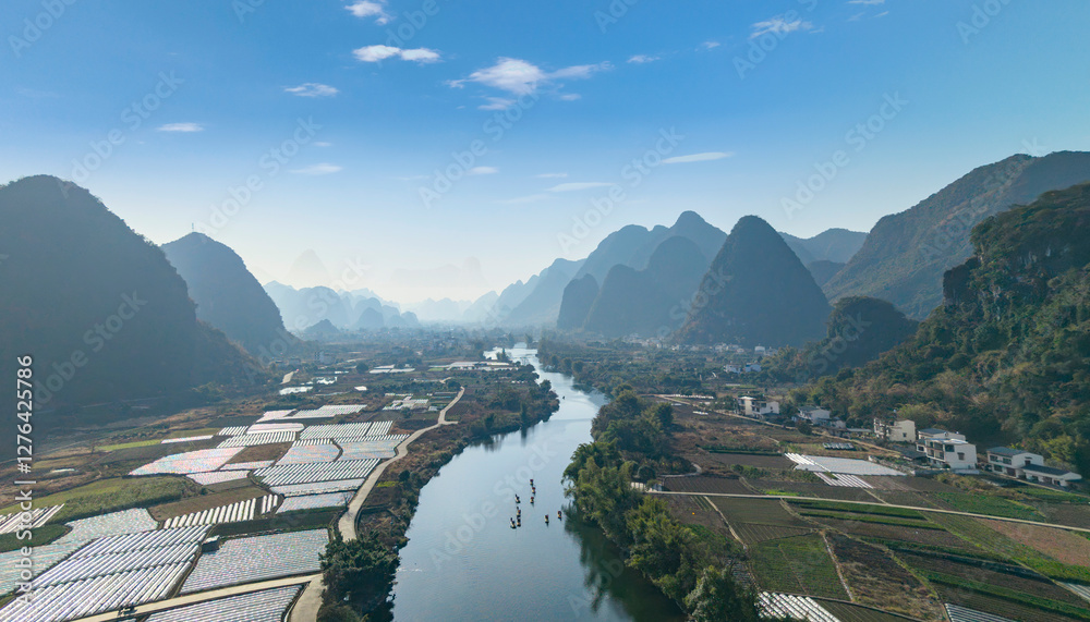 Aerial photography of the scenery of Guilin and Yangshuo in China