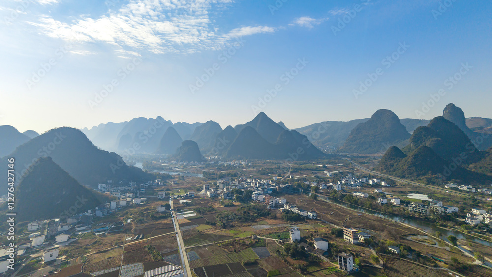 Aerial photography of the scenery of Guilin and Yangshuo in China