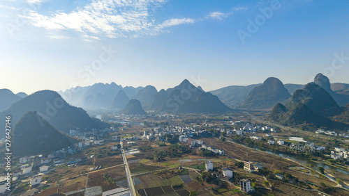 Aerial photography of the scenery of Guilin and Yangshuo in China