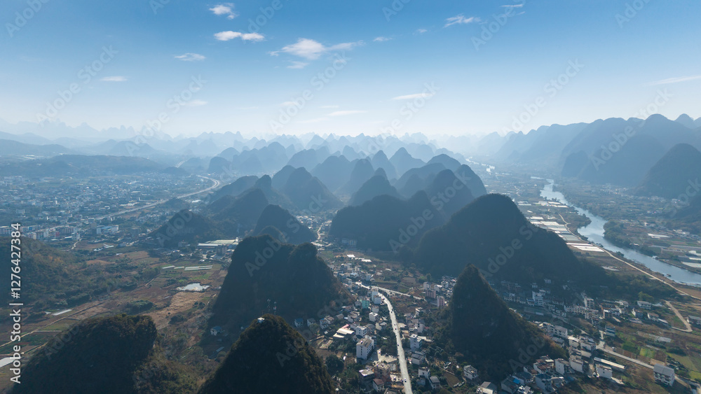 Aerial photography of the scenery of Guilin and Yangshuo in China