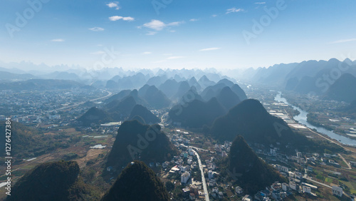 Obraz na płótnie Aerial photography of the scenery of Guilin and Yangshuo in China w salonie