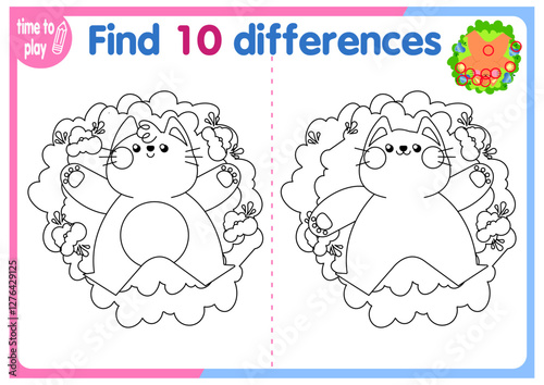 children's educational game. logic game. coloring book. find the difference. red cat