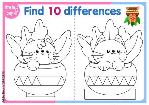 children's educational game. logic game. coloring book. find the difference. red cat