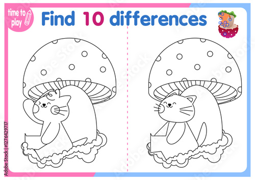 children's educational game. logic game. coloring book. find the difference. red cat