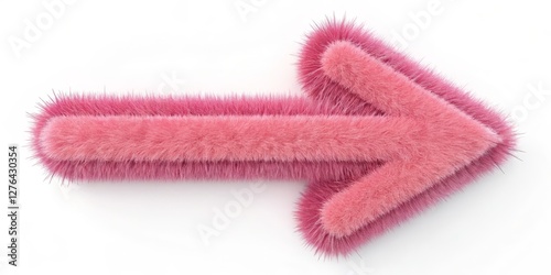 Pink Furry Arrow 3D Render, Right Direction, Soft Texture, Fluffy Arrow 3D rendering, arrow