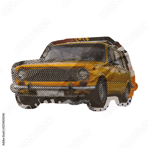 Template Classic Car Collage Art Design Element