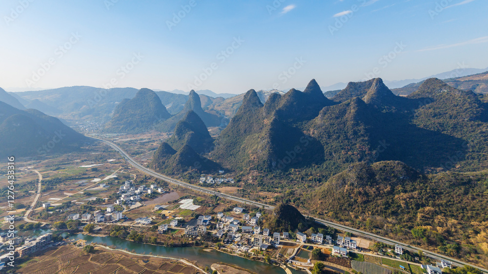 Aerial photography of the scenery of Guilin and Yangshuo in China