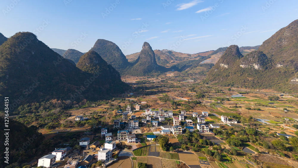 Aerial photography of the scenery of Guilin and Yangshuo in China