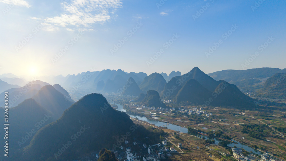 Aerial photography of the scenery of Guilin and Yangshuo in China