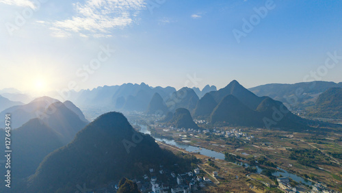 Obraz na płótnie Aerial photography of the scenery of Guilin and Yangshuo in China w salonie