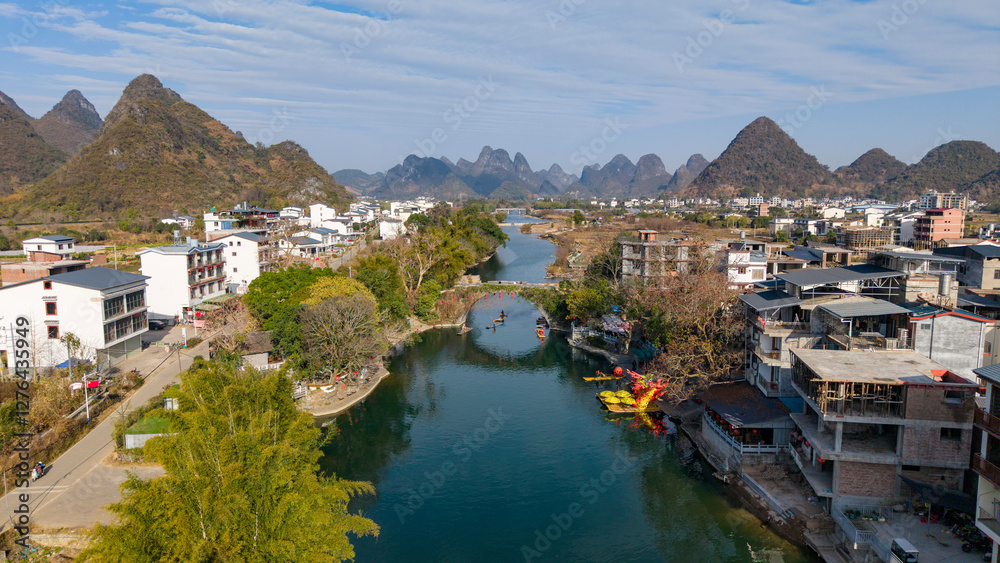 Aerial photography of the scenery of Guilin and Yangshuo in China
