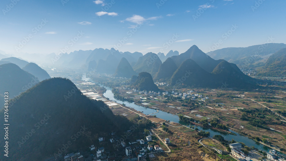 Aerial photography of the scenery of Guilin and Yangshuo in China