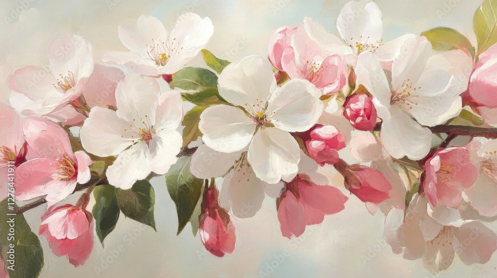 Naklejka premium Delicate Pink And White Blossoms On Branch