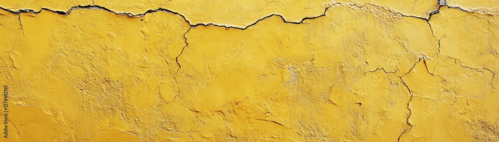 Obraz premium Aged turmeric yellow stucco wall with subtle cracks, vintage warmth, soft minimalism