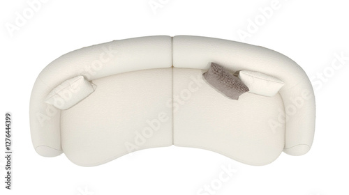 Modern beige sofa with curve in white color, isolated on transparent background.
