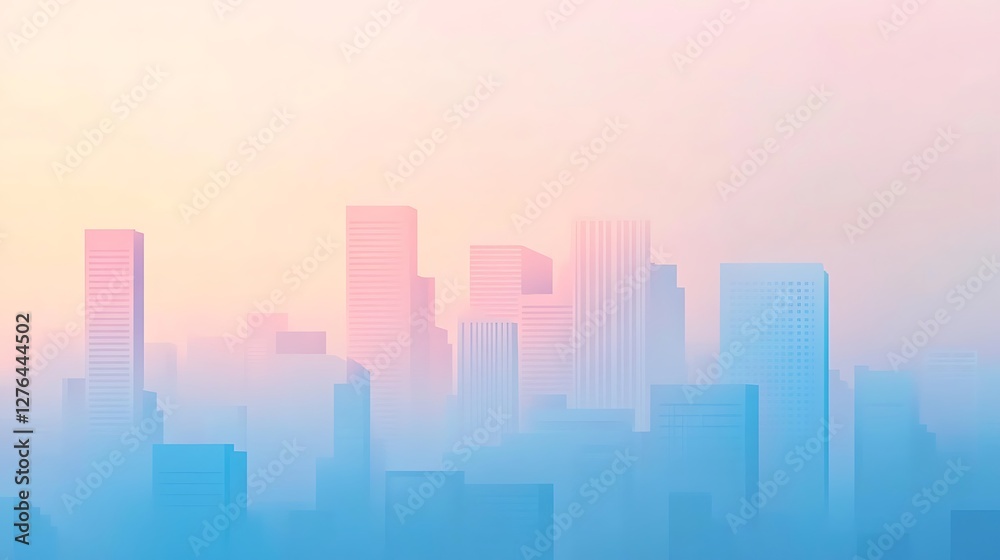 Pastel Cityscape Skyline Enveloped In Soft Morning Mist Pastel Cityscape Skyline Enveloped In Soft Morning Mist