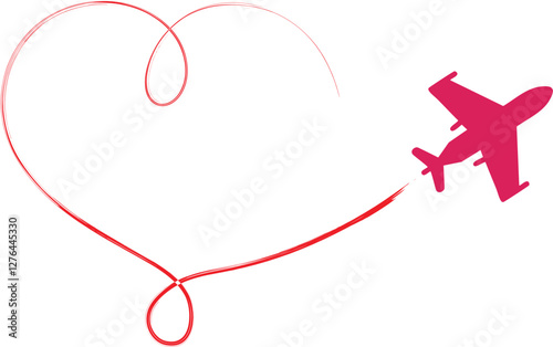 A heart-shaped path for a plane, symbolizing love for travel.