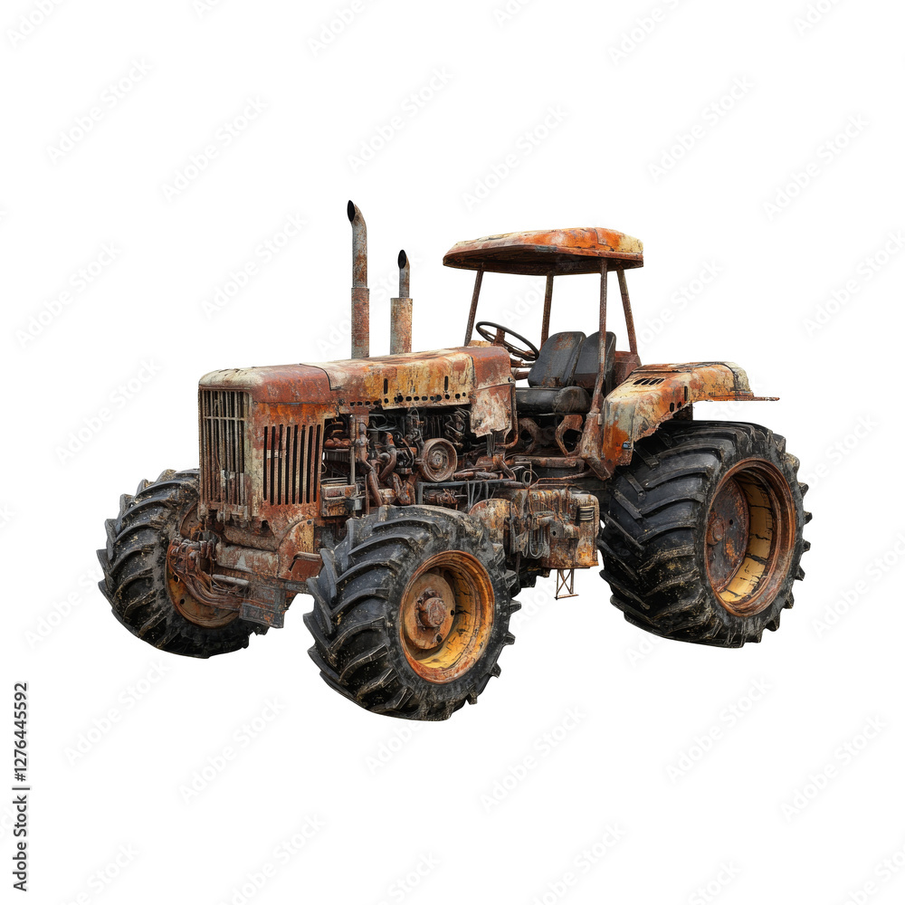 Abandoned, useless agricultural tractor isolate on transparent background Abandoned, useless agricultural tractor isolate on transparent background