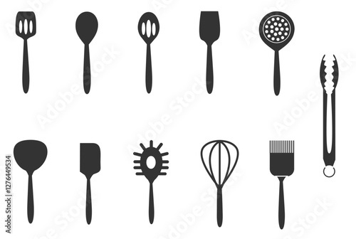 set of kitchen utensils icon, vector illustration clipart element of cooking utensil kitchenware object fill style black color 