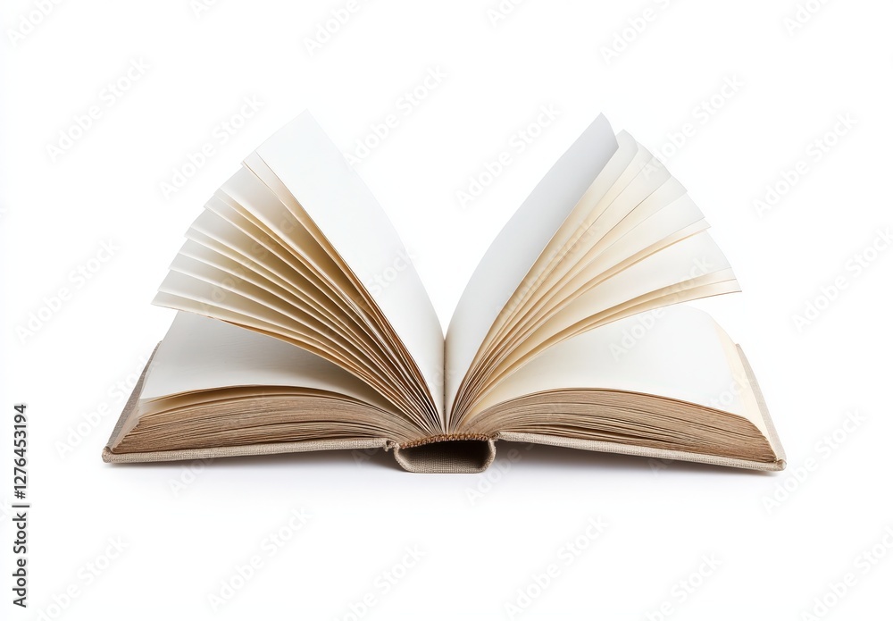 An open book on a white background, with empty pages waiting An open book on a white background, with empty pages waiting
