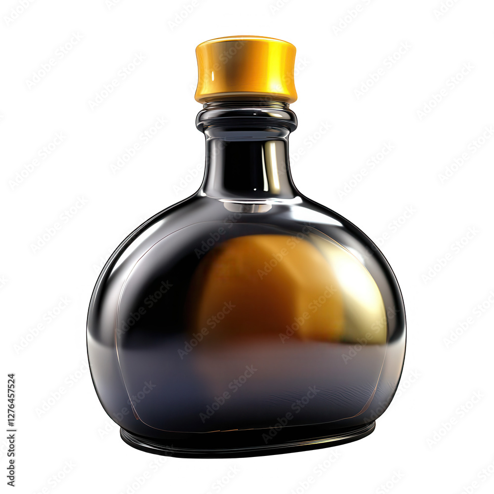 This image features an elegant, dark glass bottle with a yellow cap. The bottle is beautifully shaped, reflecting light and shadows. This image features an elegant, dark glass bottle with a yellow cap. The bottle is beautifully shaped, reflecting light and shadows.