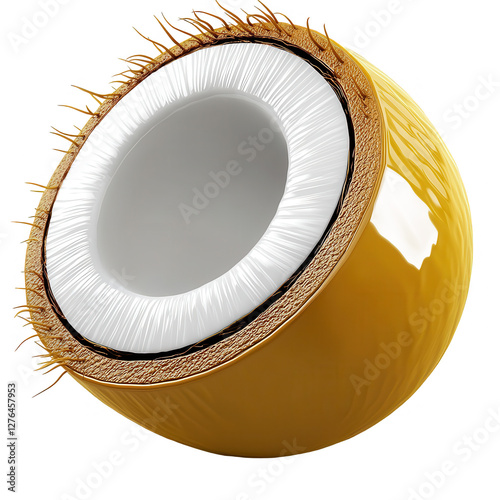 A stylized 3D render of a yellow eye model displaying intricate details and textures. The eye features a glossy finish and a fluffy outer layer. photo