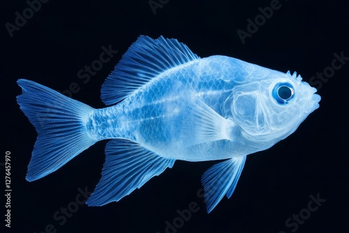 Translucent fish swimming gracefully in dark water
