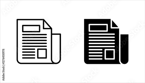 flat black newspaper vector icon set, on white background.