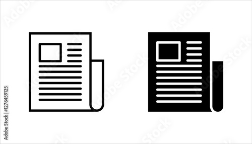 flat black newspaper vector icon set, on white background.