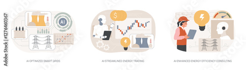AI in Energy supply abstract concept vector illustrations.