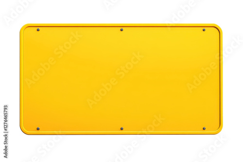 Isolated Yellow Metal Plate for Custom Design and Signage. A Versatile Empty Template for Road Traffic and Vehicle Identification