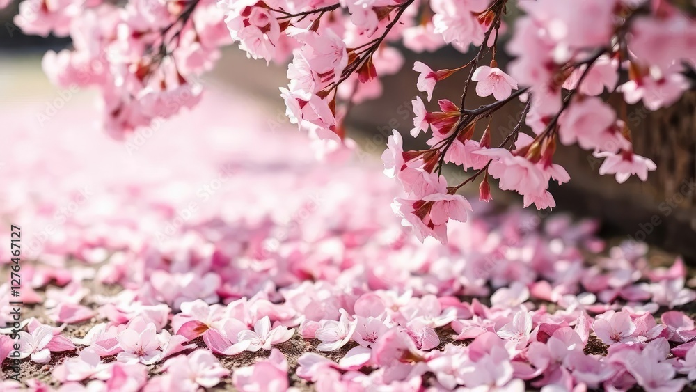 Delicate cherry blossom petals gently falling on the ground, blossoms, nature Delicate cherry blossom petals gently falling on the ground, blossoms, nature