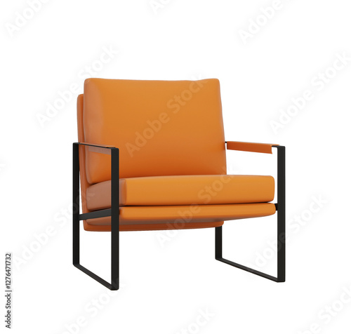 Modern orange leather armchair, isolated.