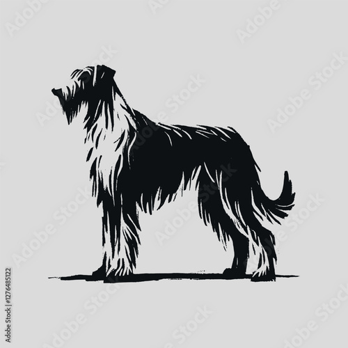 Irish Wolfhound dog minimalist black and white brush illustration