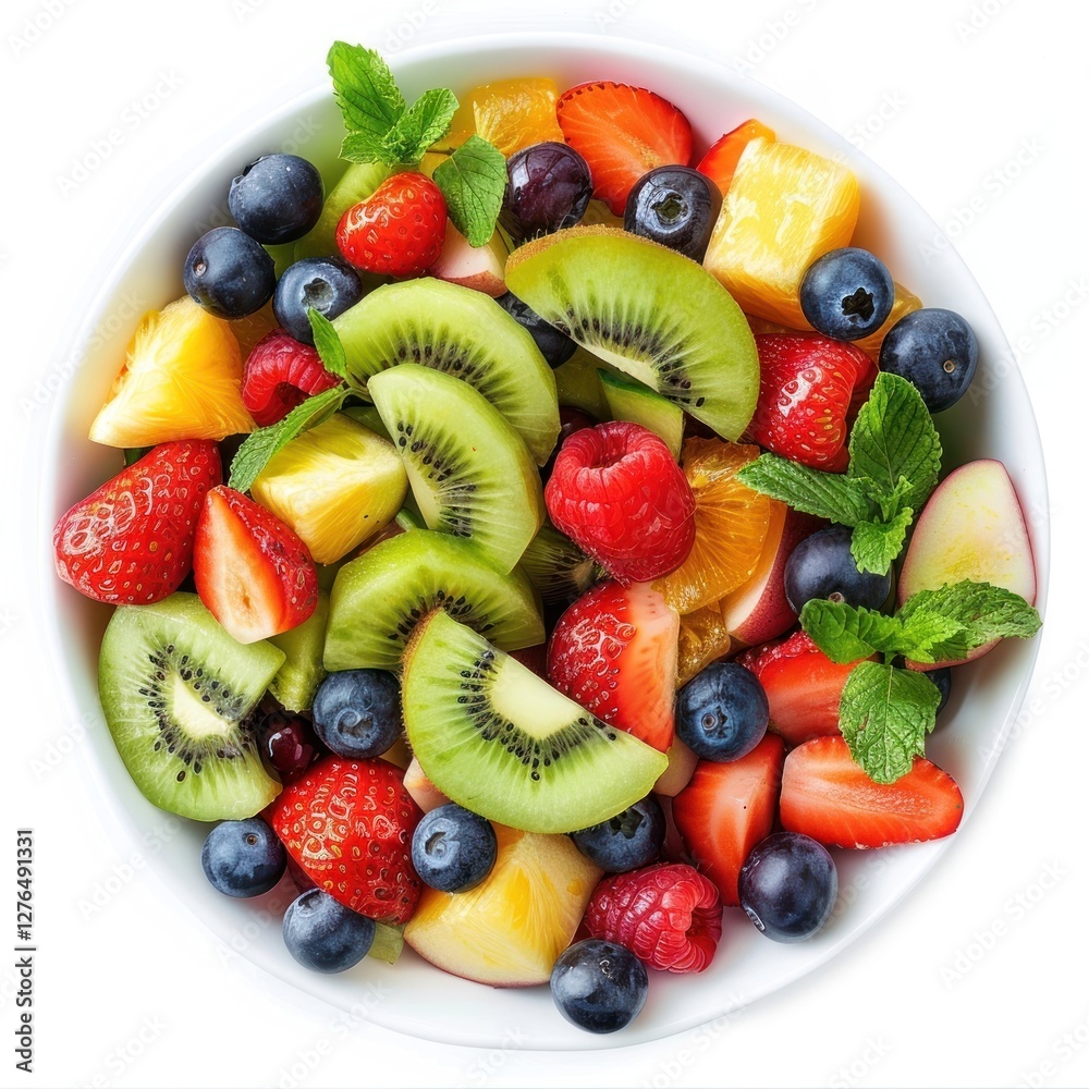 Obraz premium Fresh colorful fruit salad bowl