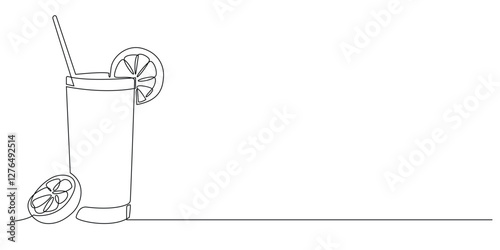 one continuous line of orange juice.vector illustration one line drawing of a glass of juice with orange slices.vector illustration single line of freshness sign of juice drink