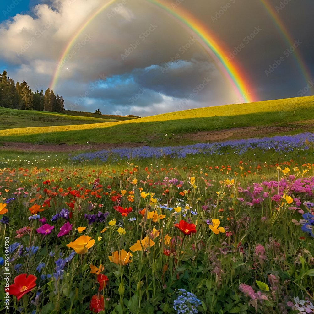 Naklejka premium rainbow over the field